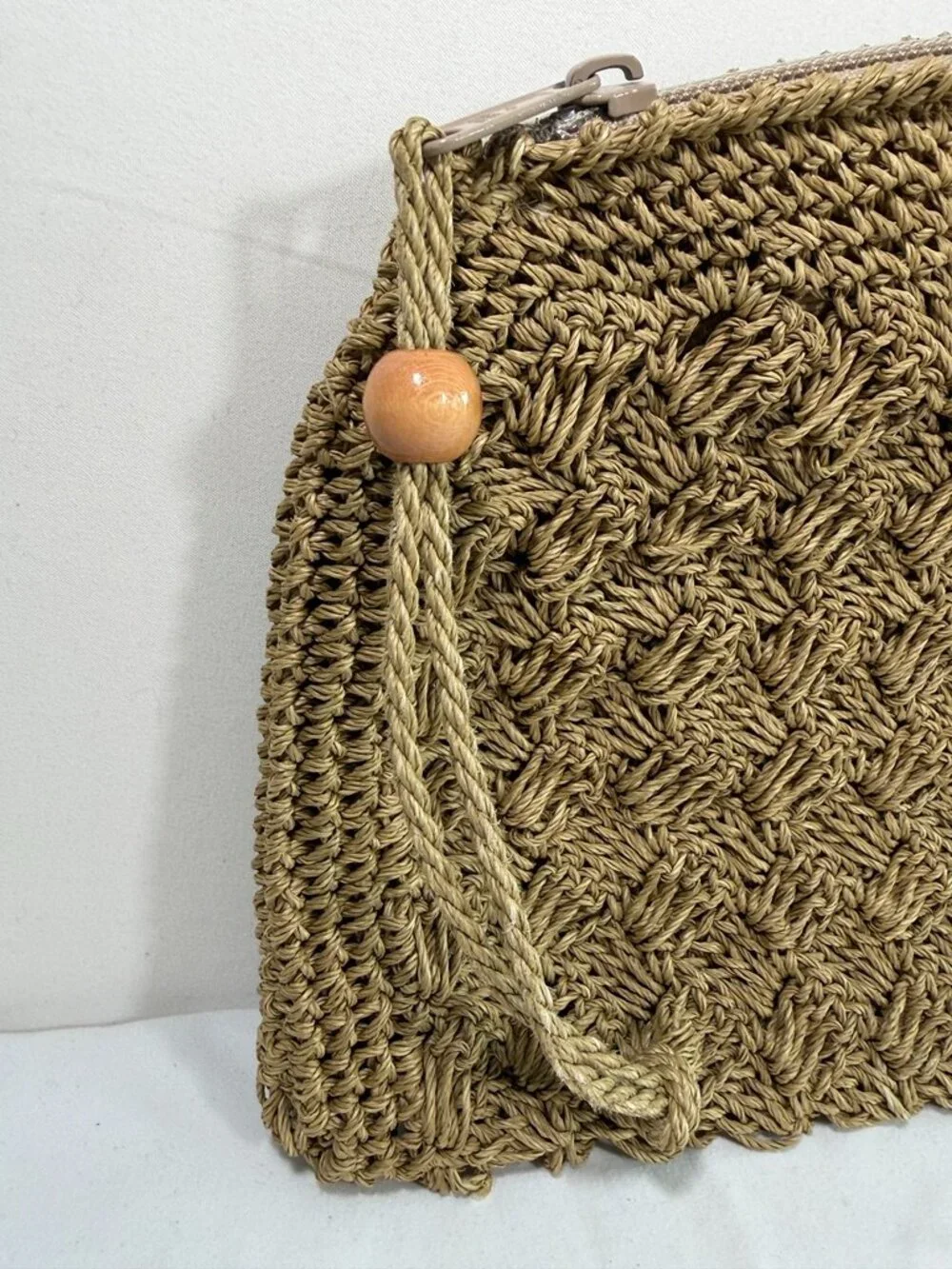 Vintage 60s Japanese Three Star Tan Raffia Woven Jute Clutch Handbag